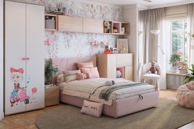 Комплект детской мебели Алина К2 Дуб мария/белый/нежно-розовый велюр в Пскове - pskov.katalogmebeli.com | фото