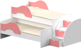 Кровать детская Матрешка выкатная с лестницей  Белый/Розовый в Пскове - pskov.katalogmebeli.com | фото