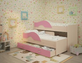 Кровать детская Радуга 1600 Млечный дуб/Розовый в Пскове - pskov.katalogmebeli.com | фото