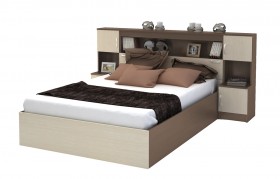 Кровать с прикроватным блоком КР 552 Спальня Basya (шимо темный/шимо светлый) в Пскове - pskov.katalogmebeli.com | фото