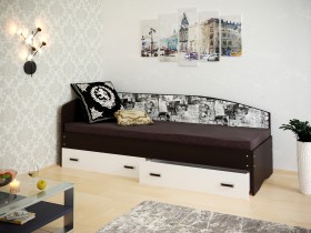 Кровать Софа-9 с мягкой спинкой с рисунком Милана (900х1900) Венге/Белый в Пскове - pskov.katalogmebeli.com | фото