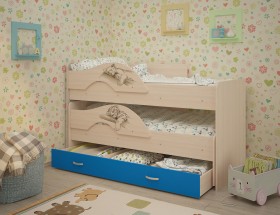 Кровать выкатная Радуга-Сафари детская 1600 Млечный дуб/Голубой в Пскове - pskov.katalogmebeli.com | фото