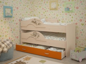 Кровать выкатная Радуга-Сафари детская 1600 Млечный дуб/Оранжевый в Пскове - pskov.katalogmebeli.com | фото