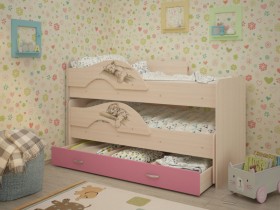 Кровать выкатная Радуга-Сафари детская 1600 Млечный дуб/Розовый в Пскове - pskov.katalogmebeli.com | фото