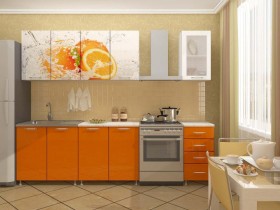 Кухонный гарнитур 1,6м Апельсин (Белый/Оранжевый металлик/Фотопечать апельсин) в Пскове - pskov.katalogmebeli.com | фото