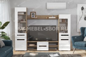 Мебель для гостиной МГС 6 (Исполнение 1/Дуб золотой/Белый глянец) в Пскове - pskov.katalogmebeli.com | фото